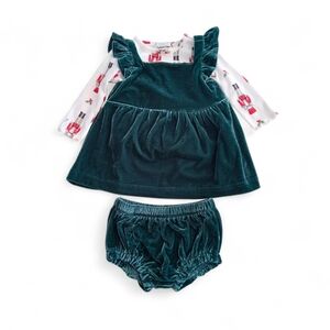 Sammy + Nat Velvet Dress and Bloomers- Nutcracker Print Top Baby Girl 3-6month